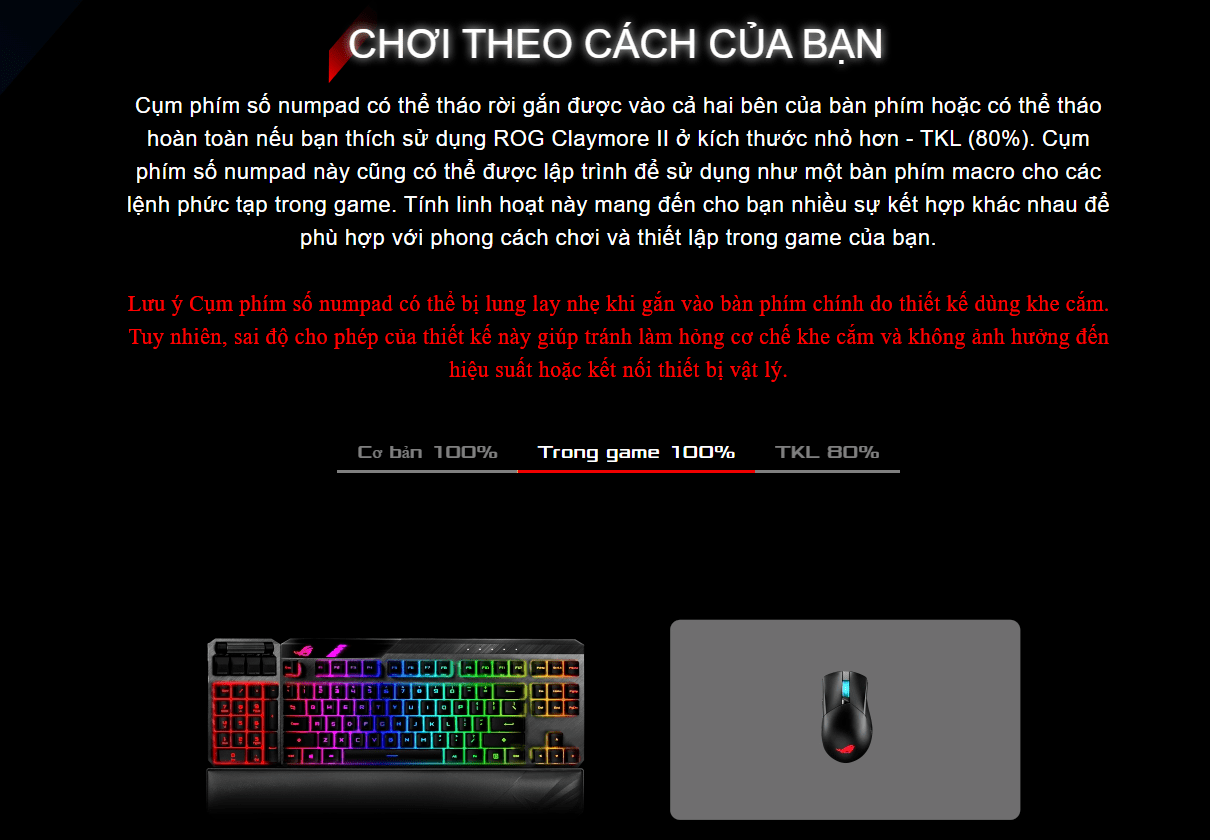 Bàn phím cơ không dây Asus ROG Claymore II (RGB RX optical Red sw) 2