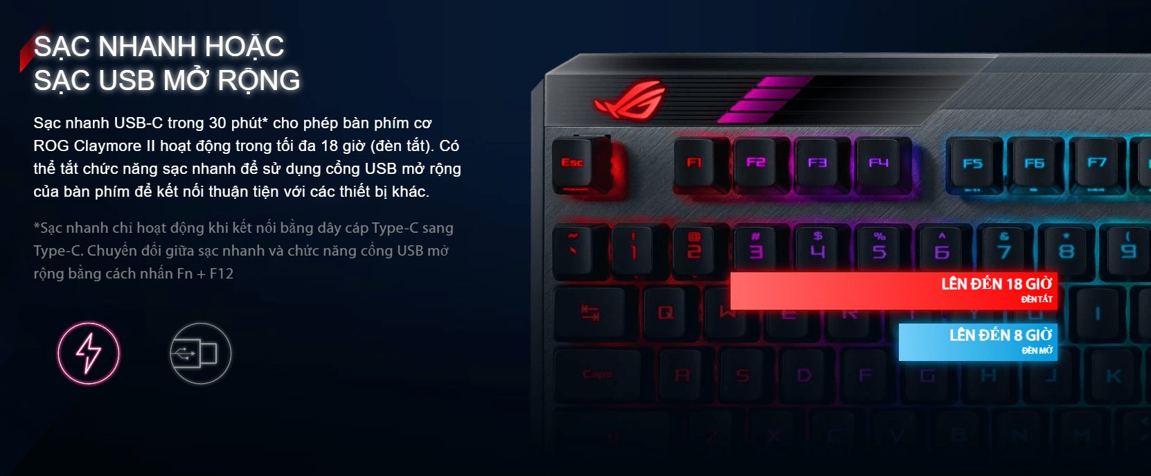 Bàn phím cơ không dây Asus ROG Claymore II (RGB RX optical Red sw) 6
