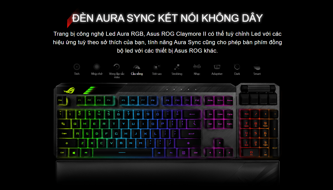 Bàn phím cơ không dây Asus ROG Claymore II (RGB RX optical Red sw) 8