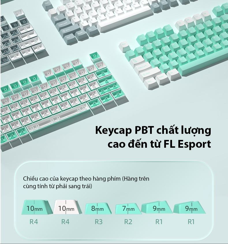 Bàn phím cơ Không dây FL-Esport Q75 Azure Green 3 Mode Coolmint sw (Kailh Box/USBC/Bluetooth/RGB) 11