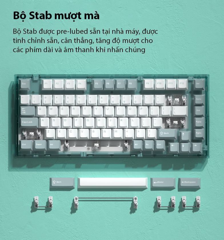 Bàn phím cơ Không dây FL-Esport Q75 Azure Green 3 Mode Coolmint sw (Kailh Box/USBC/Bluetooth/RGB) 12