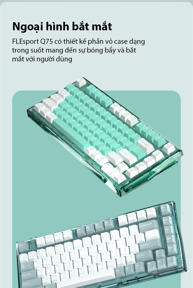 Bàn phím cơ Không dây FL-Esport Q75 Azure Green 3 Mode Coolmint sw (Kailh Box/USBC/Bluetooth/RGB) 2