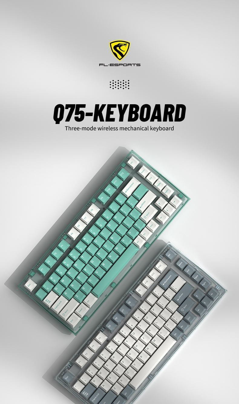 Bàn phím cơ Không dây FL-Esport Q75 Azure Green 3 Mode Rosa sw (Kailh Box/USBC/Bluetooth/RGB) 1