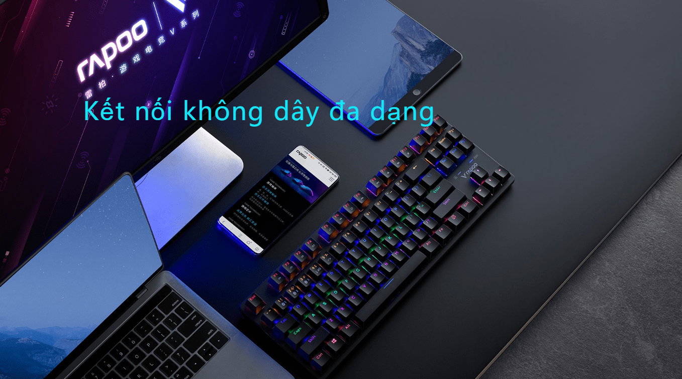 Bàn phím cơ không dây Rapoo V500 PRO-87 TKL Brown Switch (Led Rainbow) 2