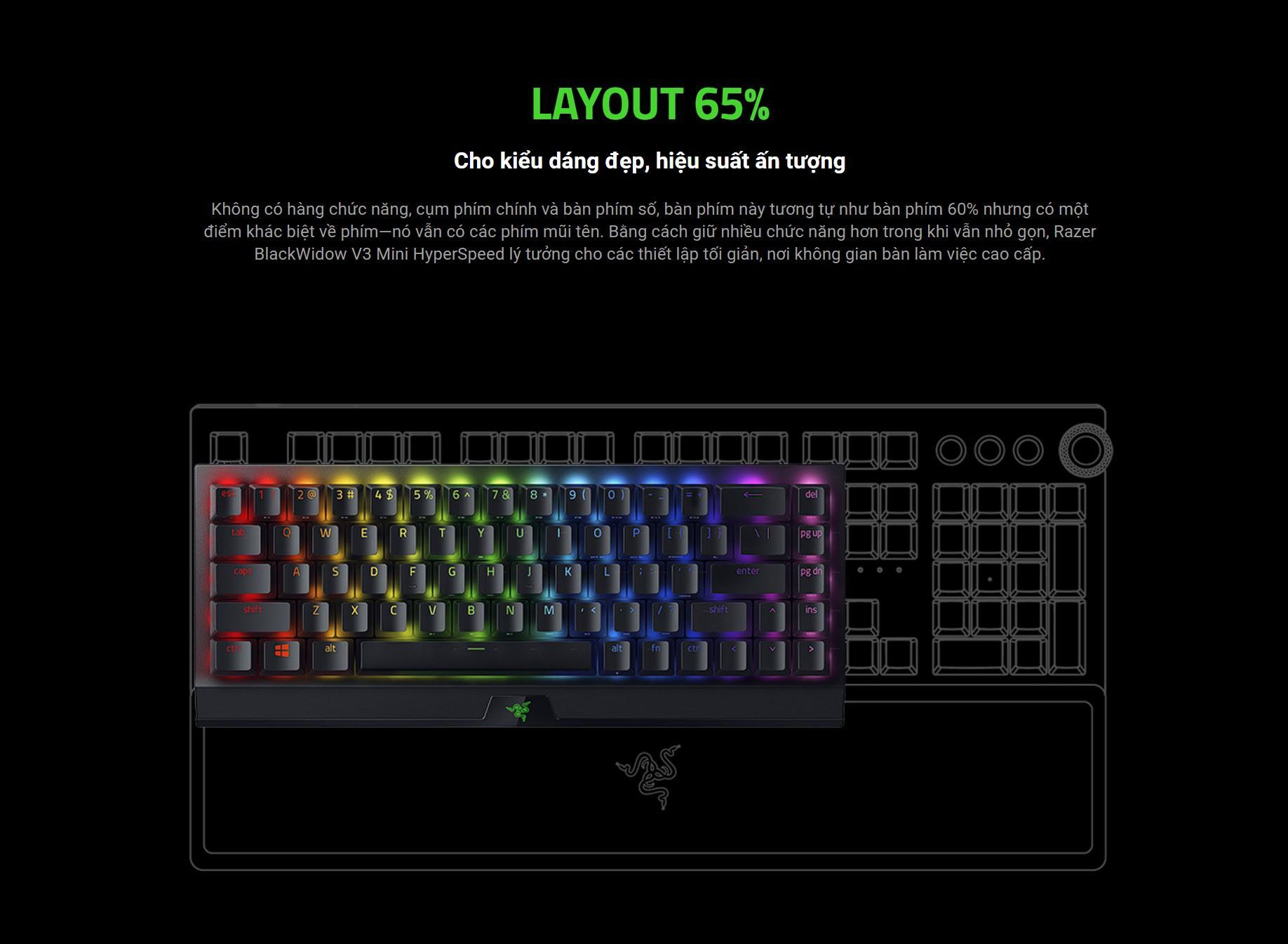 Bàn phím cơ không dây Razer BlackWidow V3 Mini HyperSpeed
