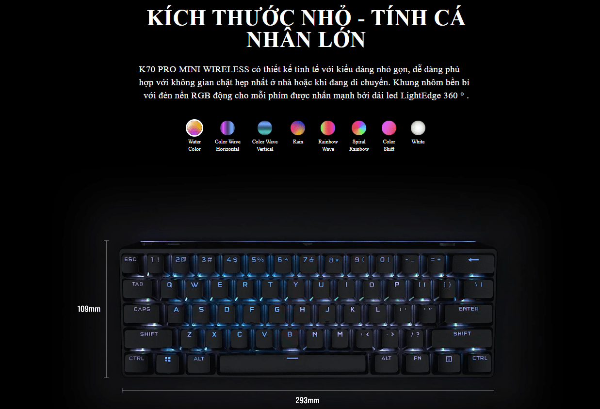 Bàn phím game không dây Corsair K70 Pro Mini đen Speed sw (CH-9189014-NA) 6