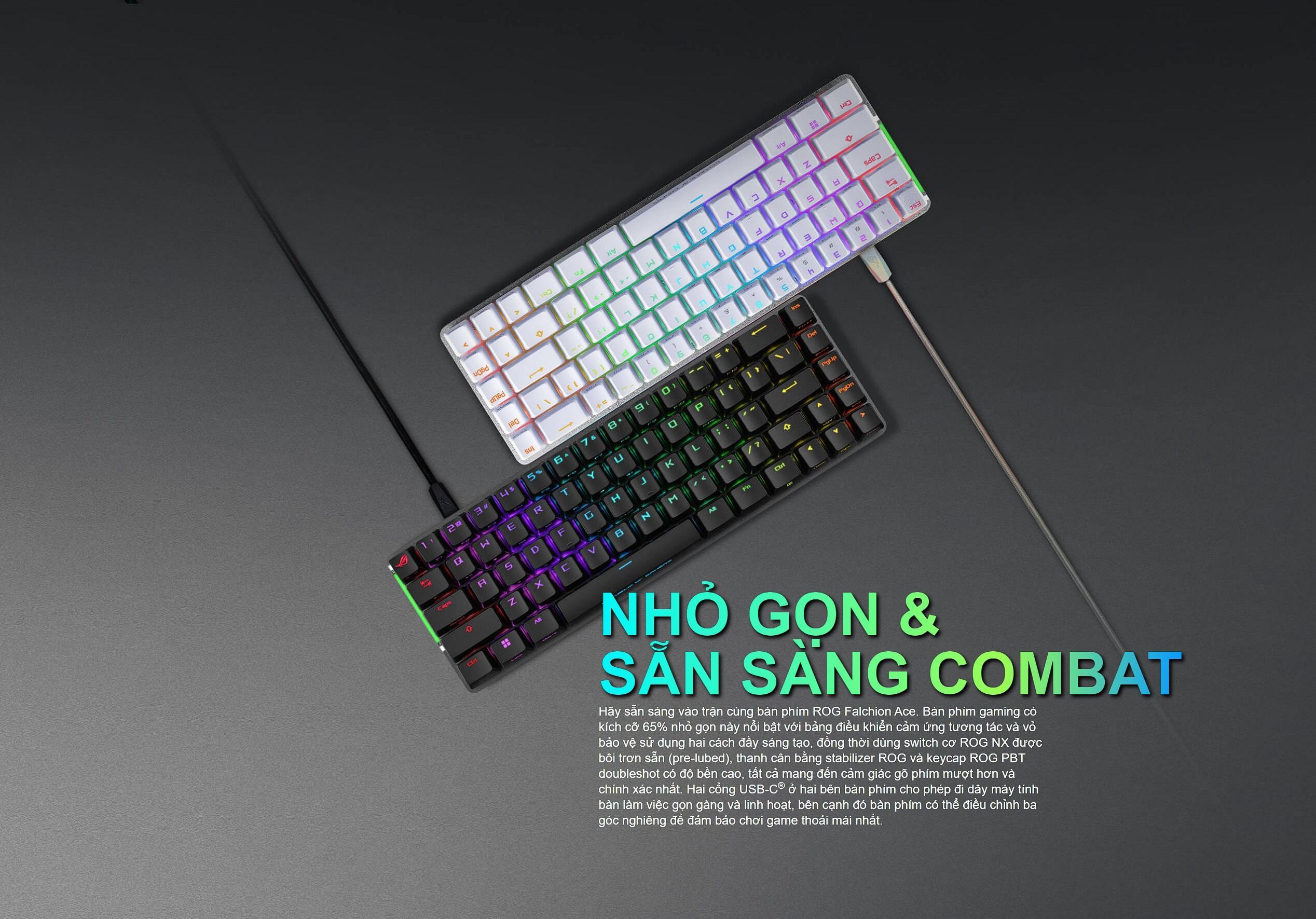 Bàn phím Gaming Asus ROG Falchion Ace Wired RGB White 90MP0346-BKUA10