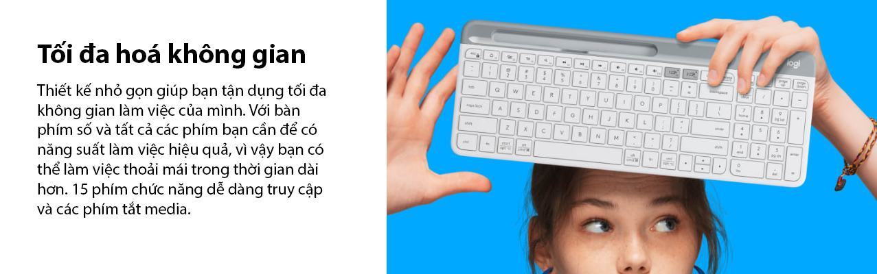Bàn phím không dây Logitech K580 Pale Grey (USB/Bluetooth/Trắng) 2