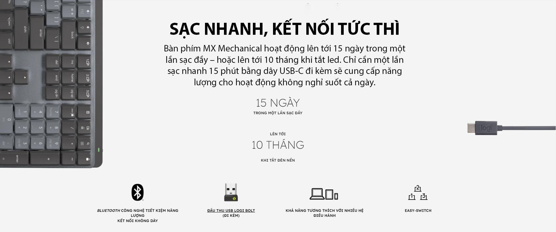 Bàn phím không dây Logitech MX Mechanical Mini Đen 8