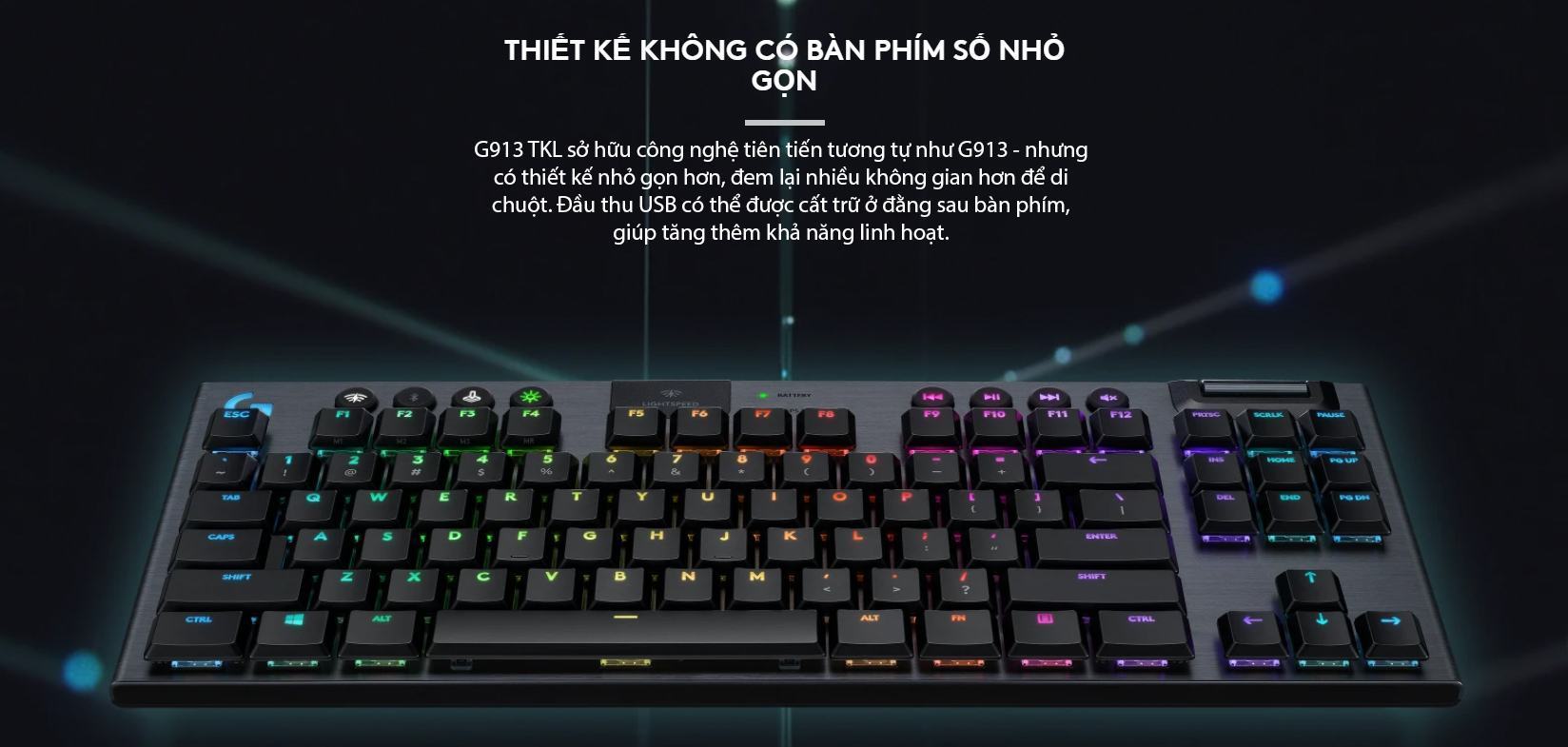 Bàn phím Logitech G913 TKL Lightspeed Wireless RGB Blue Clicky switch 2