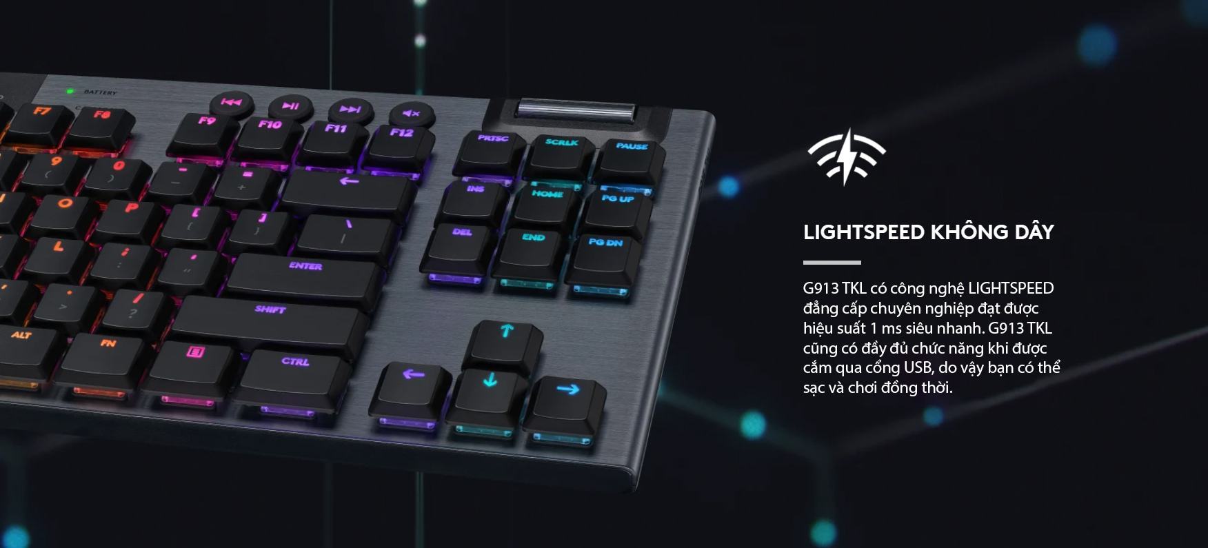 Bàn phím Logitech G913 TKL Lightspeed Wireless RGB Brown Tactile switch 3