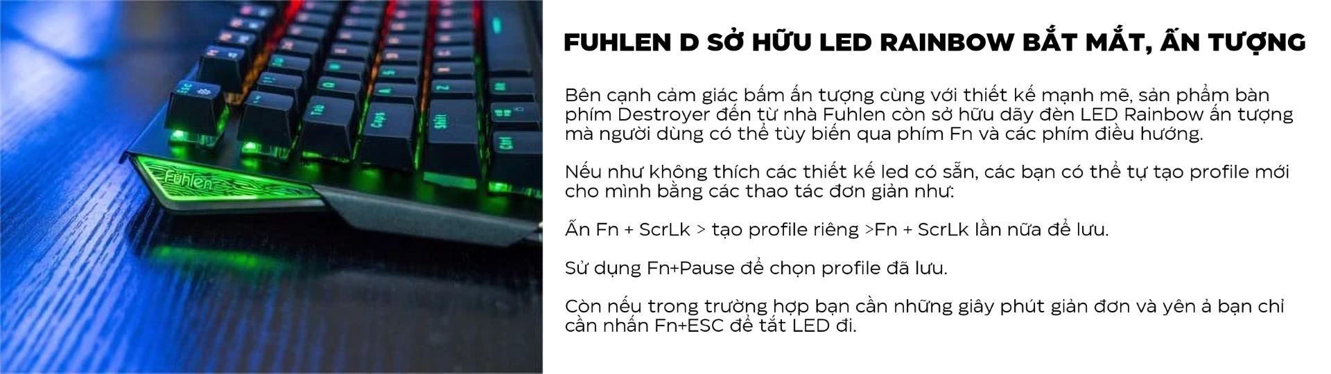 Bàn phím quang cơ Fuhlen Destroyer Mechanical Blue Switch Đen