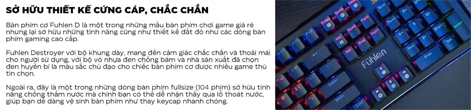 Bàn phím quang cơ Fuhlen Destroyer Mechanical Blue Switch Đen