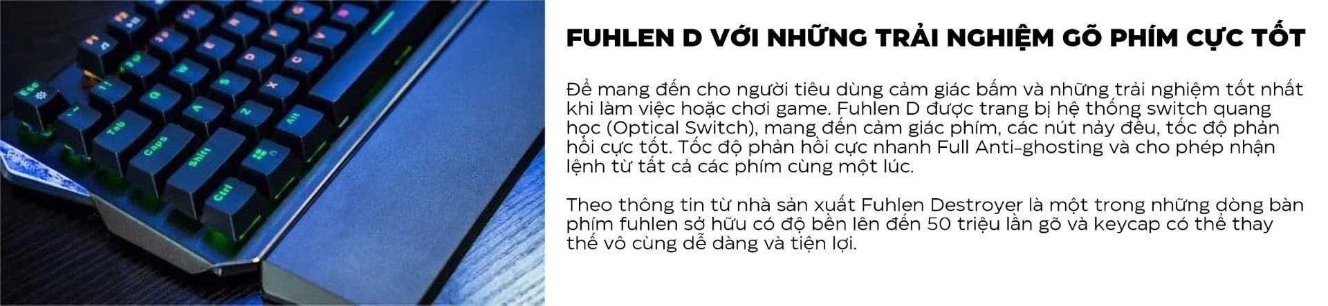 Bàn phím quang cơ Fuhlen Destroyer Mechanical Blue Switch Đen