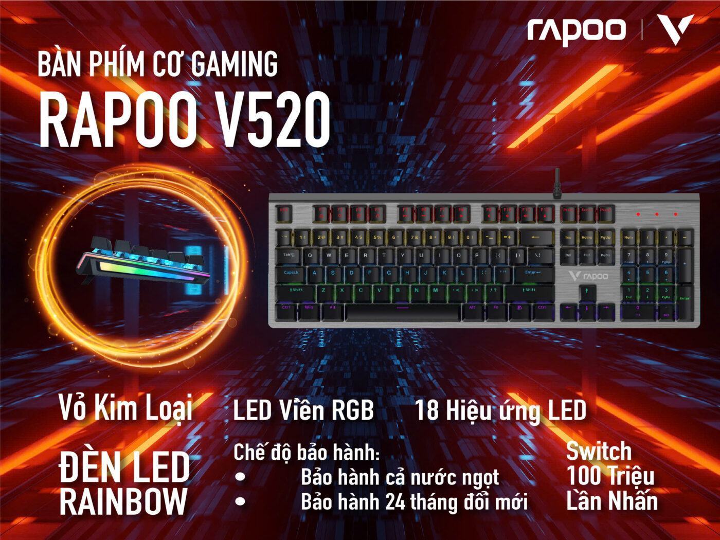 Bàn phím quang cơ gaming có dây Rapoo V520 1