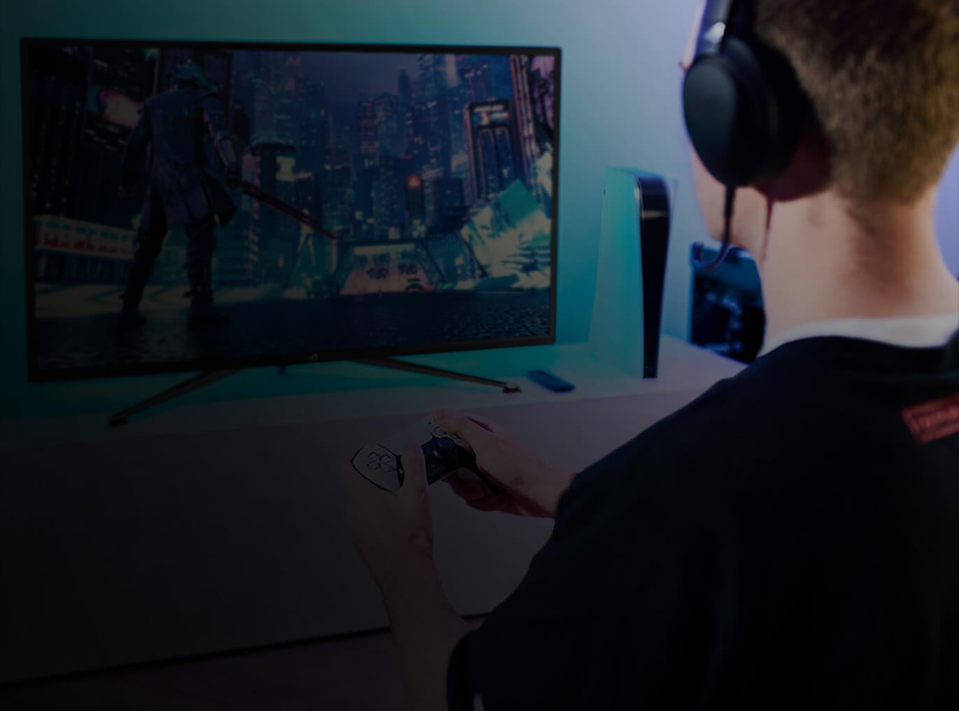 A man playing console