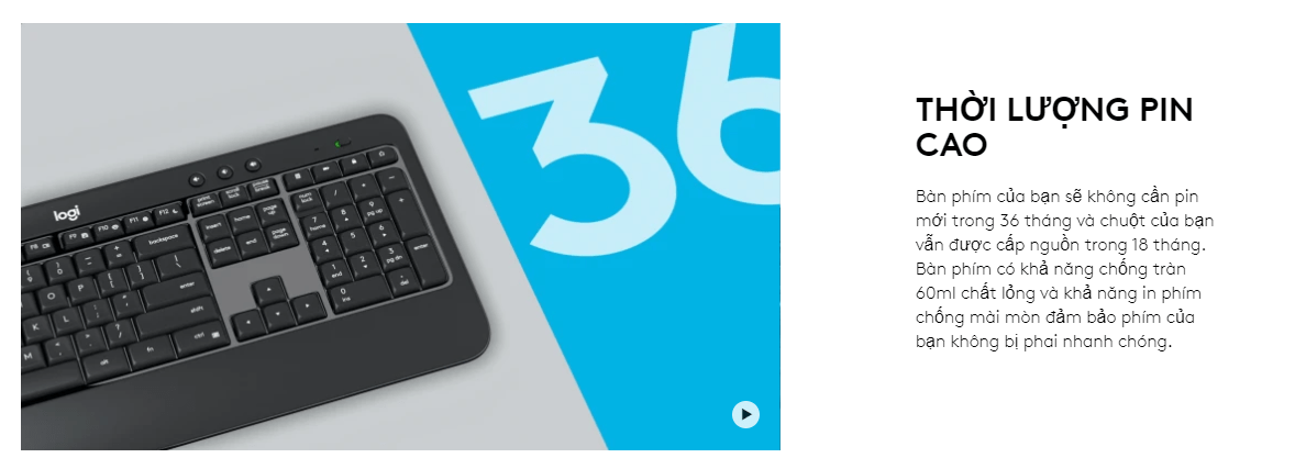 Bộ bàn phím chuột không dây Logitech MK540 6