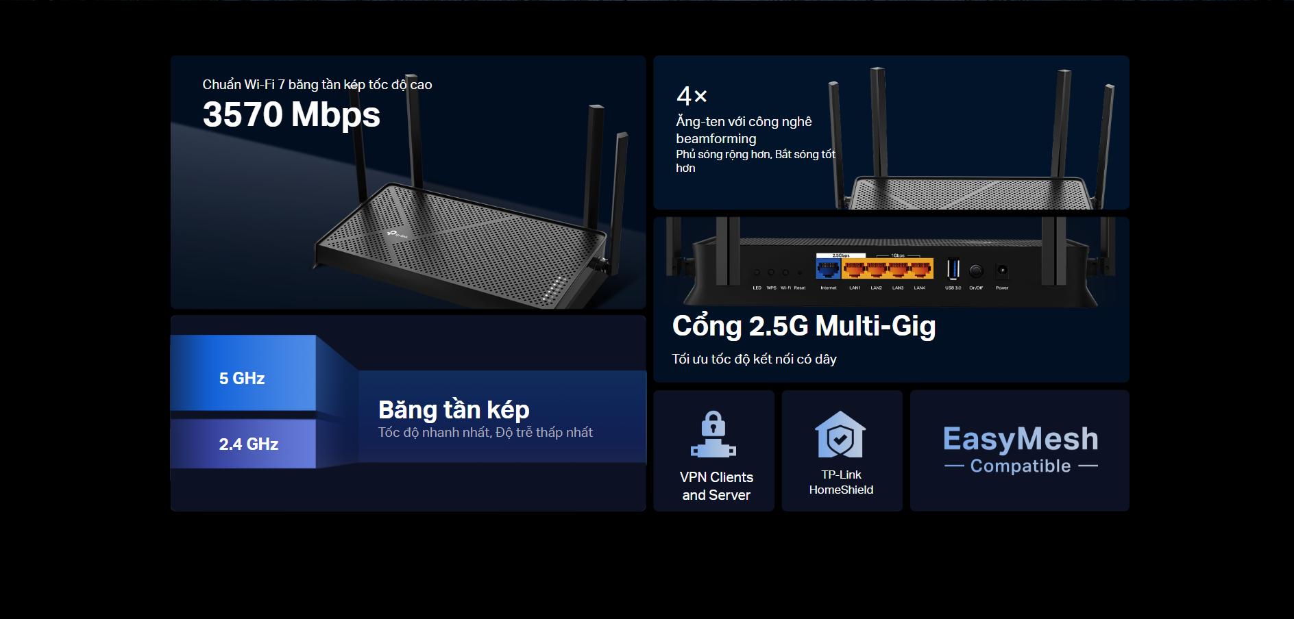 Bộ phát Wifi 7 TP-Link Archer BE230 BE 3600 Dual-Band (Wifi7/BE3600/EasyMesh)  2