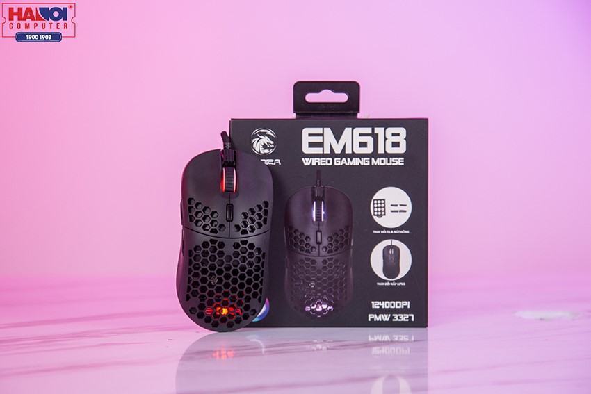 Chuột E-Dra EM618 Đen (USB/RGB/Huano20M/Avago3327/12400dpi)
