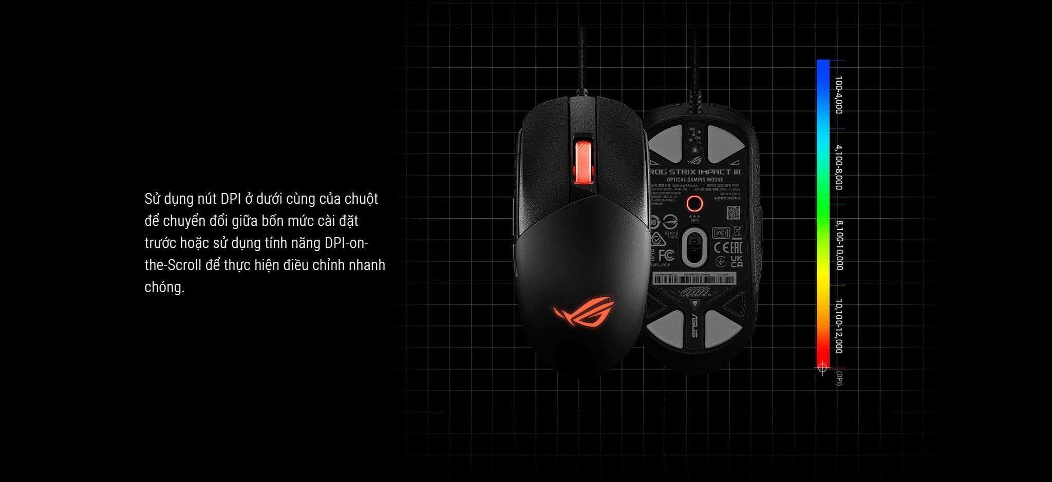 Chuột Gaming có dây Asus ROG Strix Impact III USB/RGB/ĐEN _ 90MP0300-BMUA00