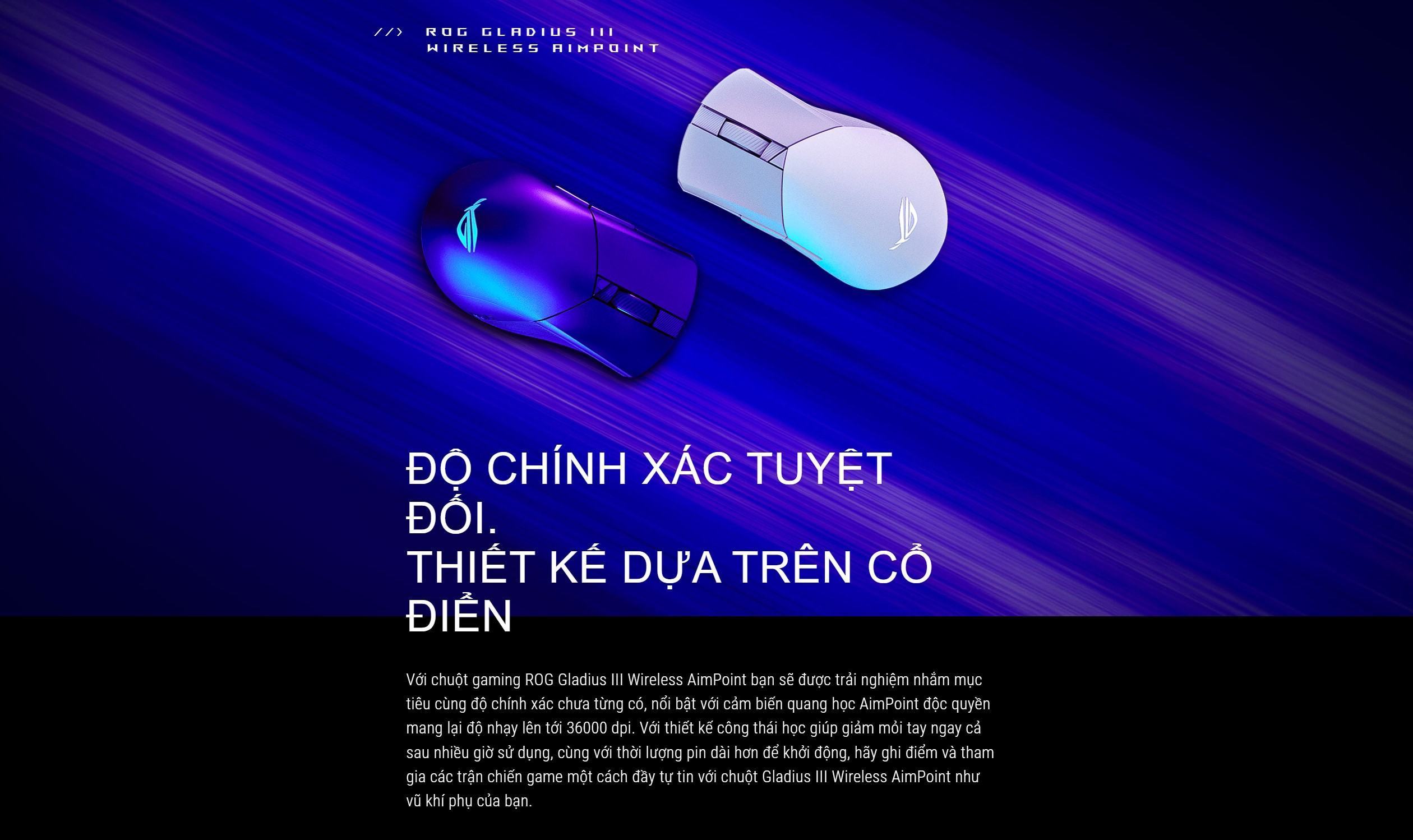 Chuột Gaming không dây ASUS ROG Gladius III Wireless AimPoint White 90MP02Y0-BMUA10