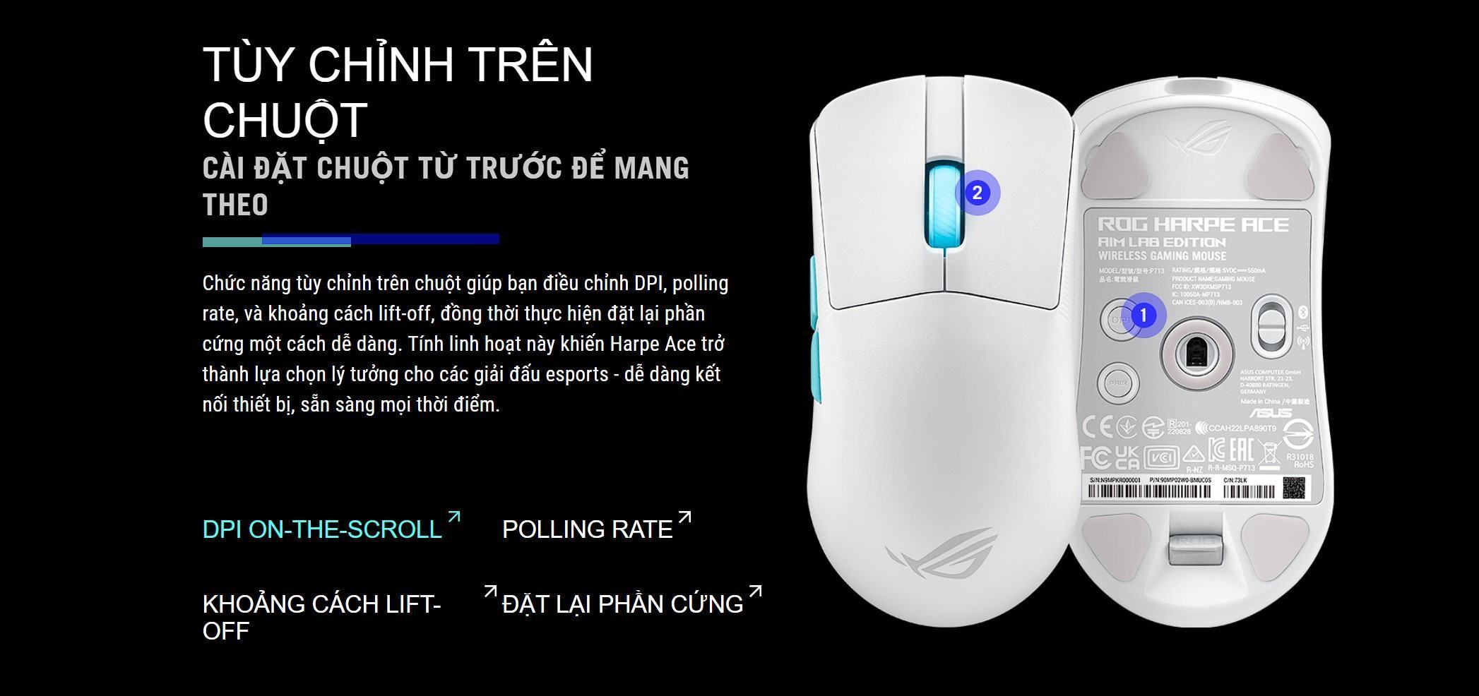 Chuột Gaming không dây Asus ROG Harpe Ace Aim Lab Edition-Moonlight White _ 90MP02W0-BMUA10