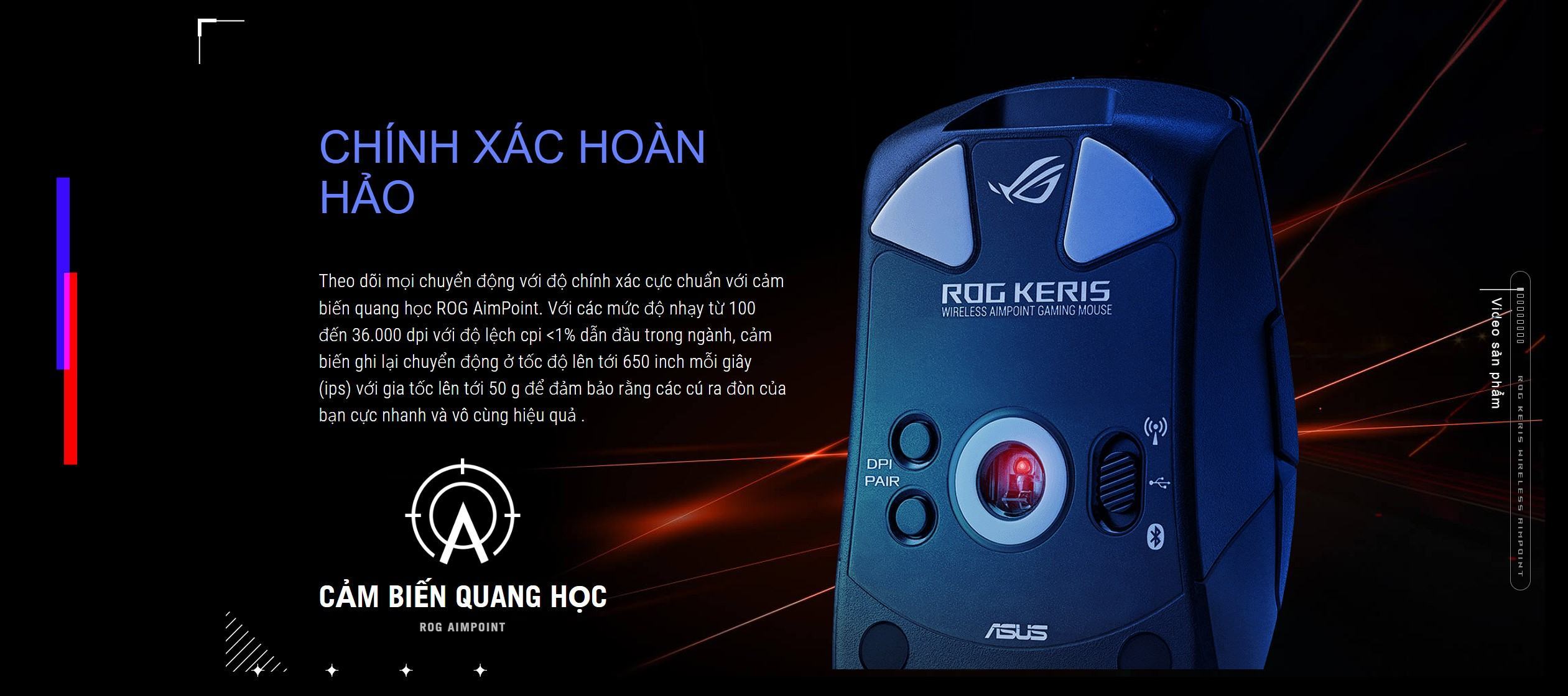 Chuột Gaming không dây ASUS ROG KERIS Wireless AimPoint White 90MP02V0-BMUA10