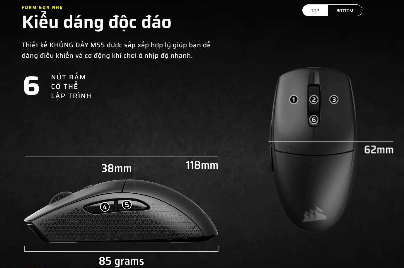 Chuột Gaming Không Dây Corsair M55 Black (CH-931F000-AP) 2