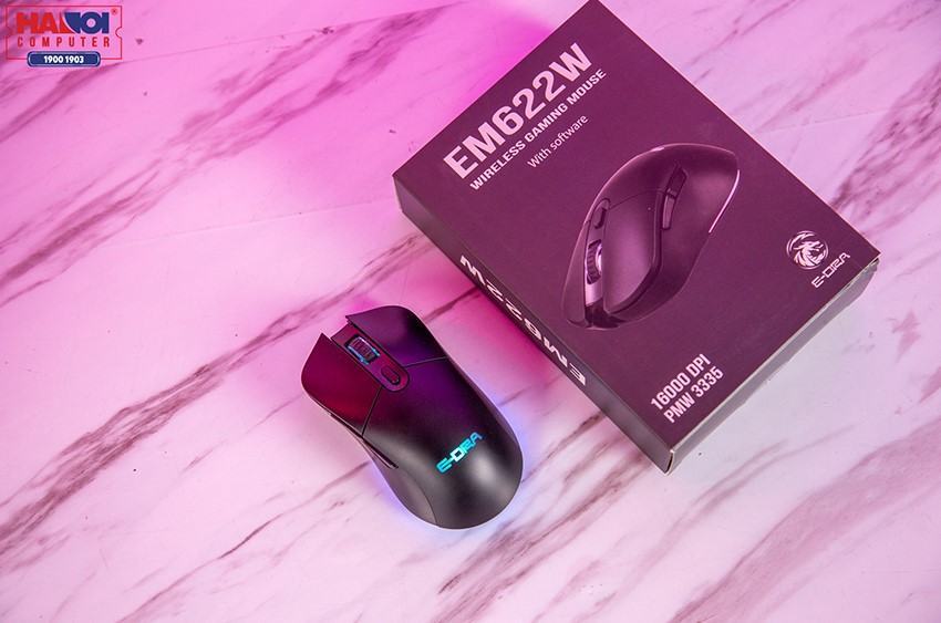 Chuột Không dây E-Dra EM622W Đen (USB/RGB/Huano20M/Avago3327/12400dpi)