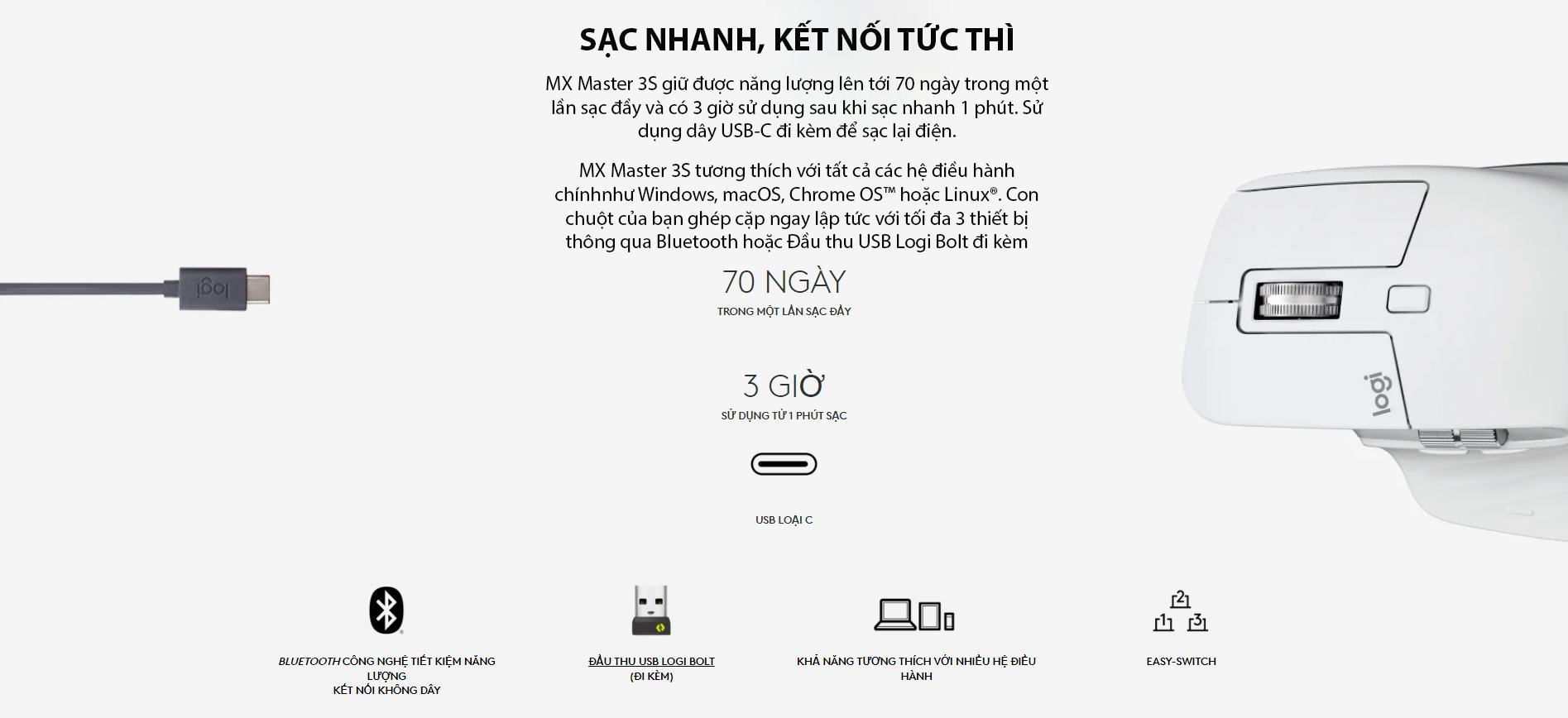 Chuột không dây Logitech MX Master 3S Pale Grey (USB/Bluetooth) (910-006561) 8