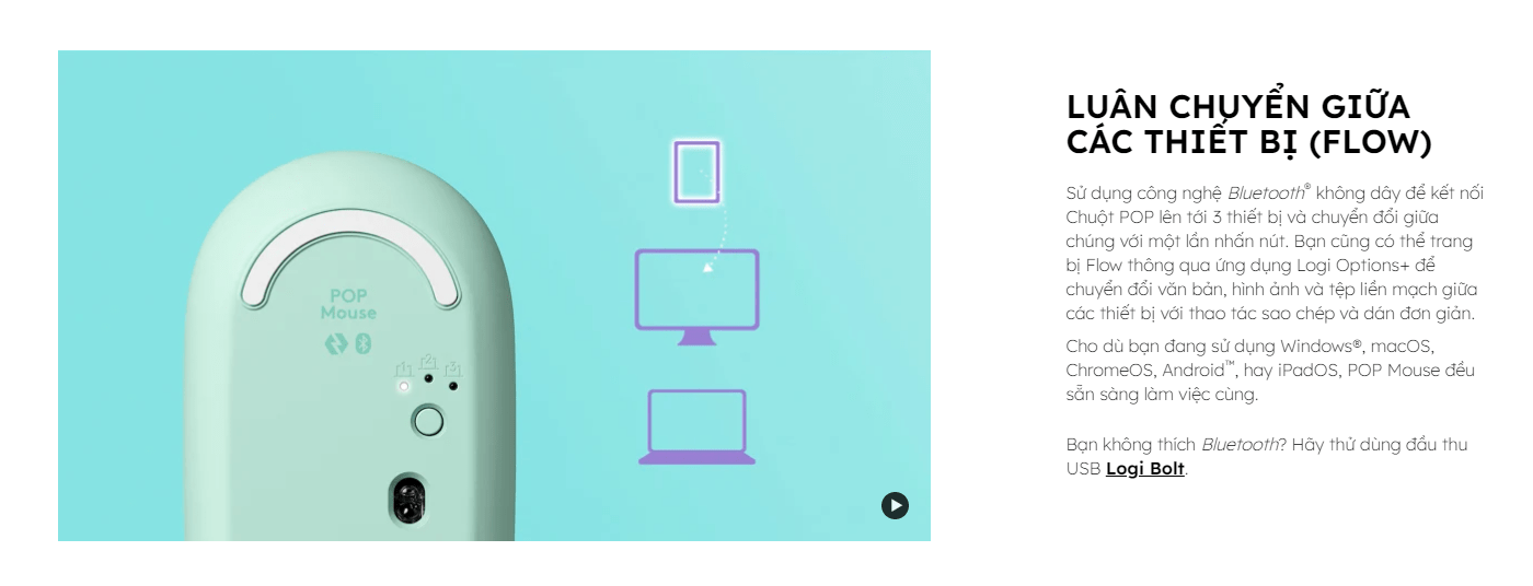 Chuột không dây Logitech Pop Mouse with EMOJI màu Đen 5