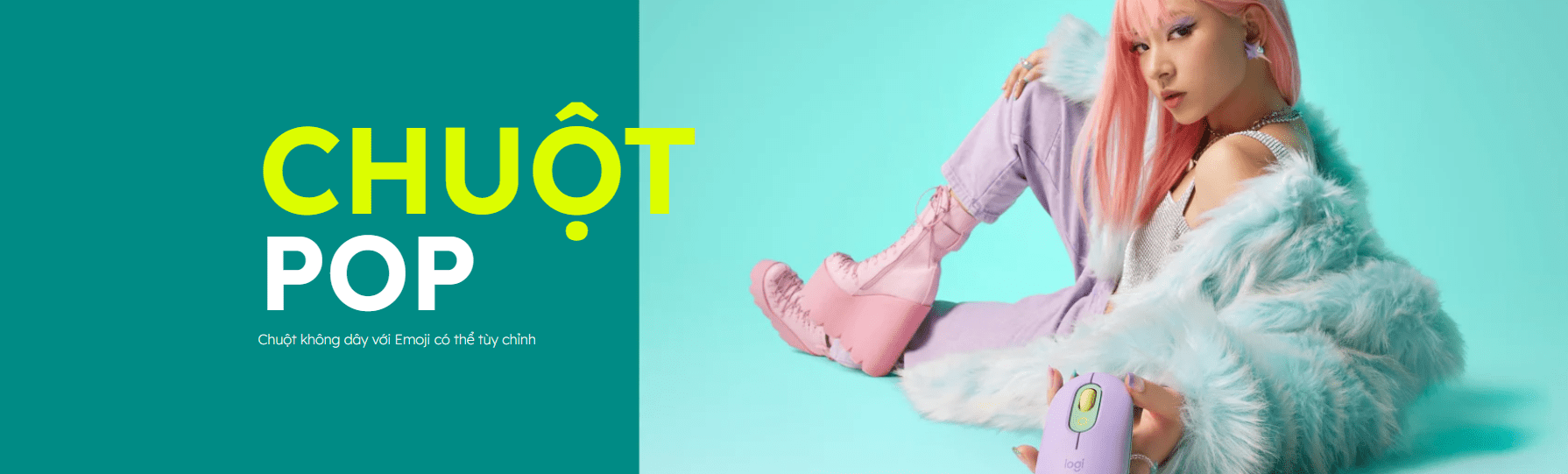 Chuột không dây Logitech Pop Mouse with EMOJI màu Hồng 1