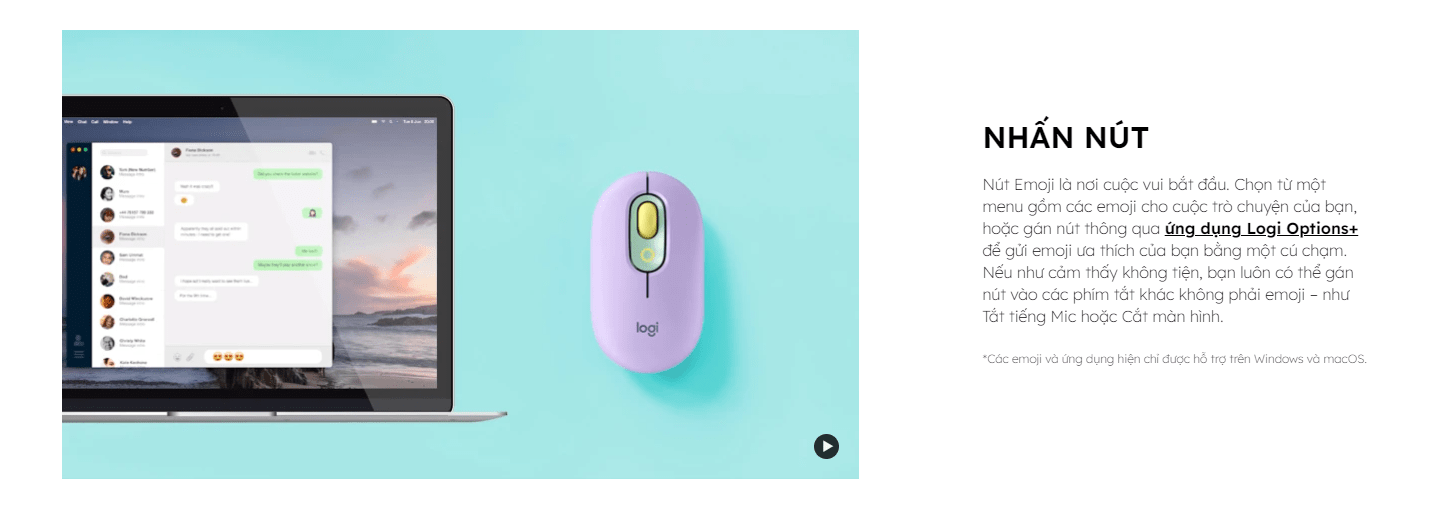Chuột không dây Logitech Pop Mouse with EMOJI màu Tím 2