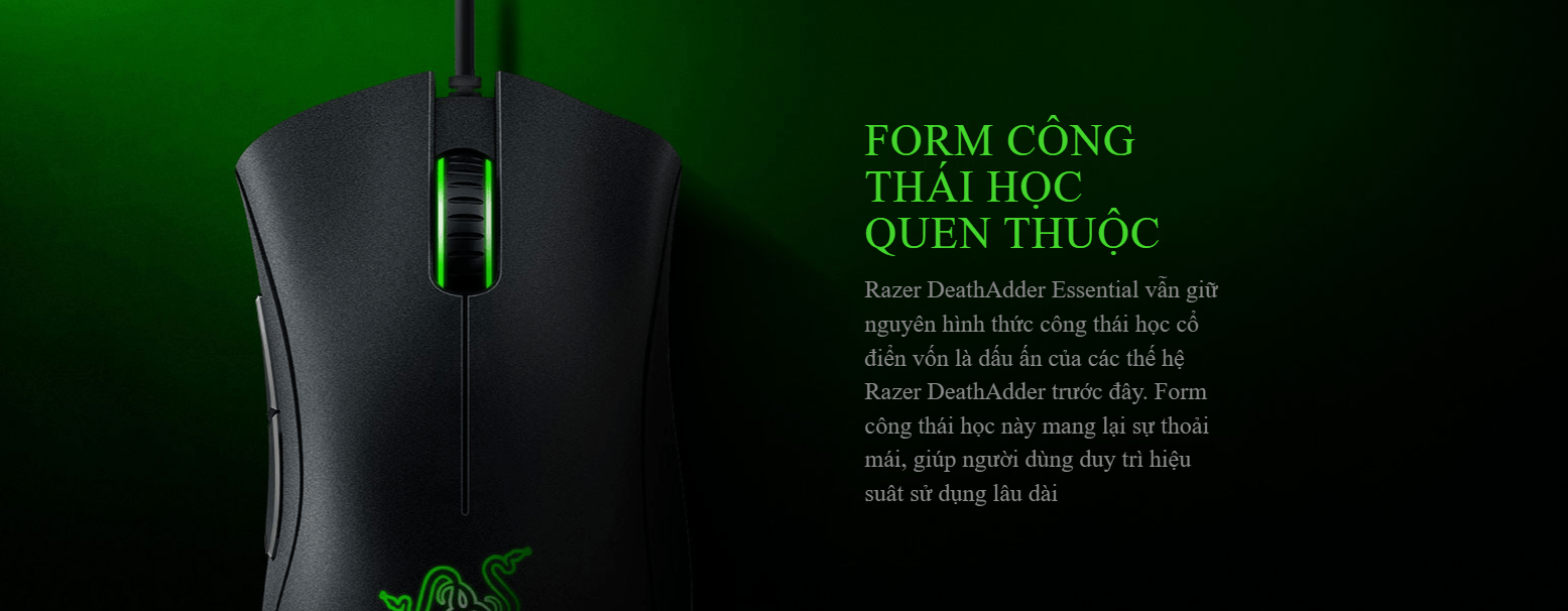 Chuột Razer DeathAdder Essential Ergonomic đen (USB/Led Green) (RZ01-03850100-R3M1) 2