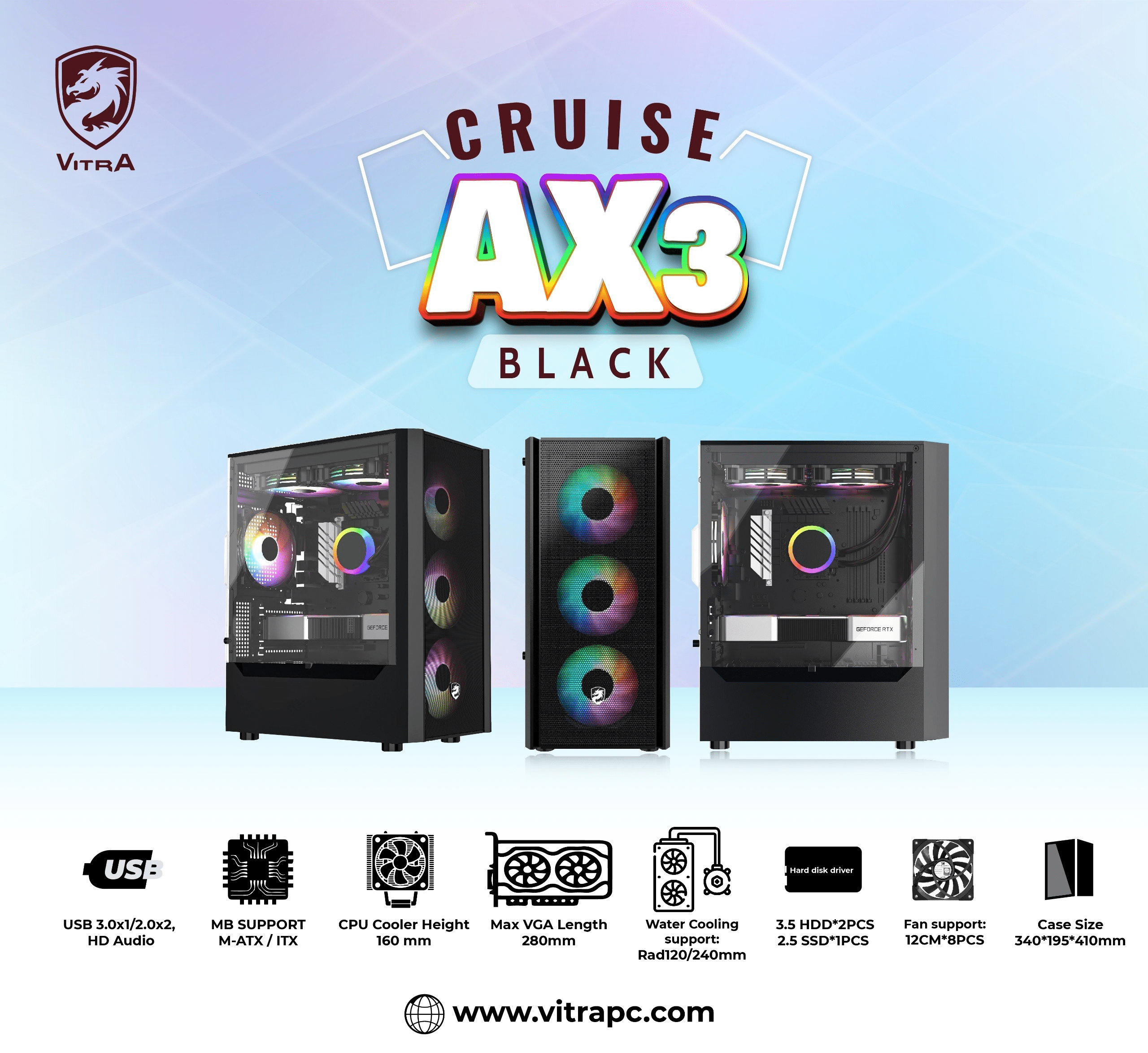 Vỏ Case VITRA CRUISE AX3 3FAN RGB WHITE