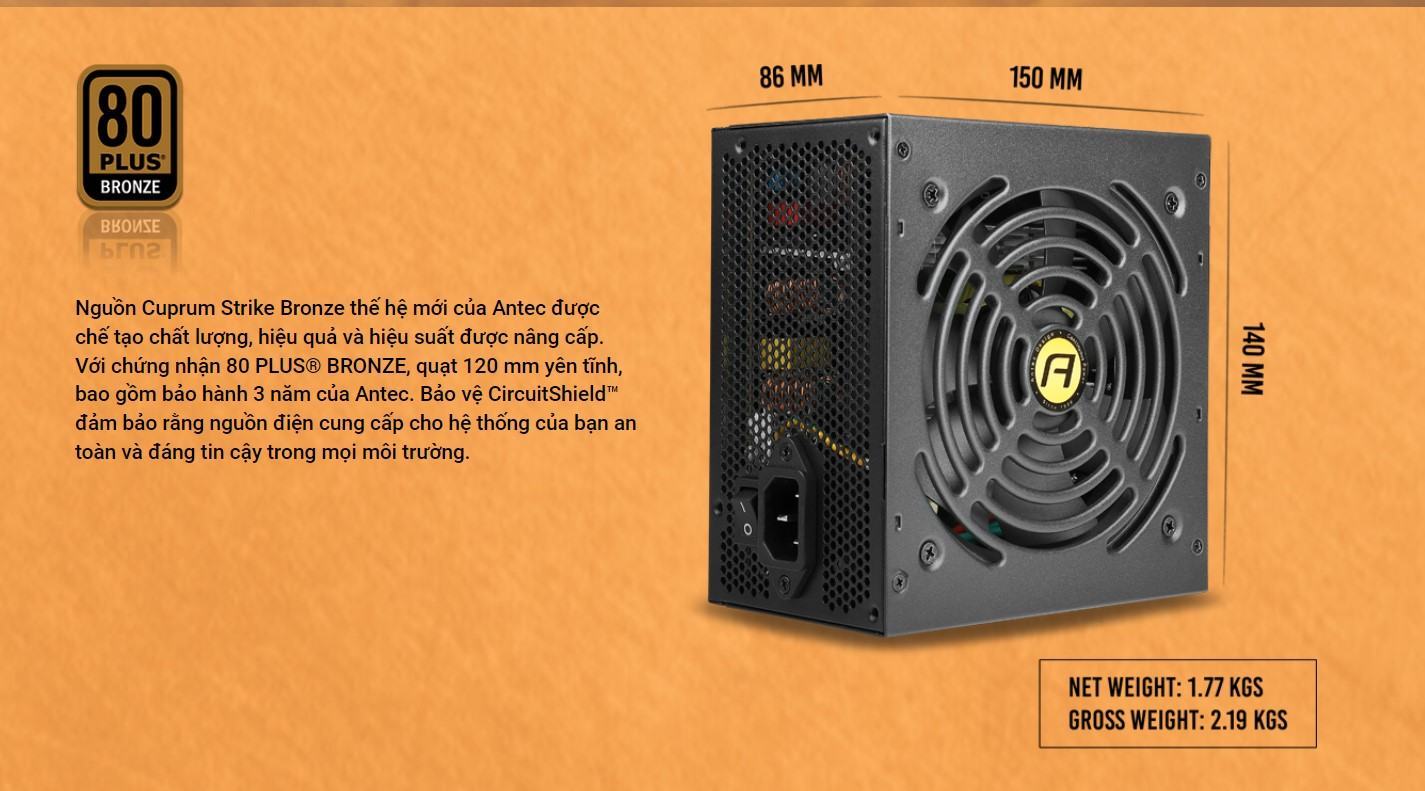 Nguồn ANTEC CUPRUM STRIKE CSK750 - 750w ( 80 Plus Bronze/Màu Đen)