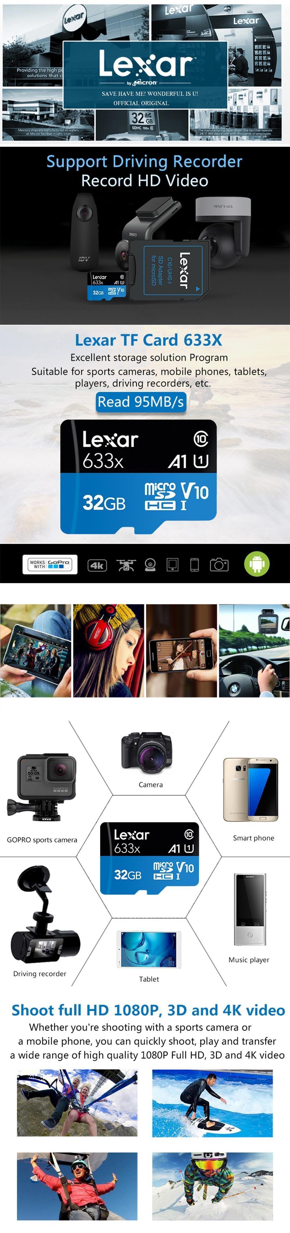 Thẻ nhớ LEXAR 32GB microSDHC Class 10, U1, V10, A1 -LMS0633032G-BNNNG - Không Adapter ảnh 1