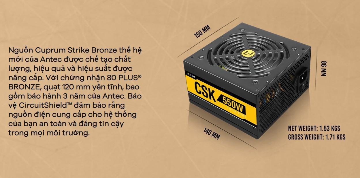 Nguồn ANTEC CUPRUM STRIKE CSK550 - 550w ( 80 Plus Bronze/Màu Đen)