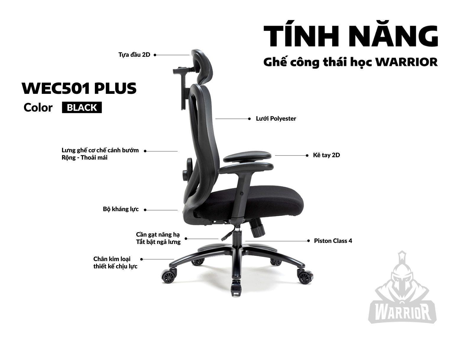 Ghế game WARRIOR Ergonomic Chair - Hero series - WEC501 Plus Black
