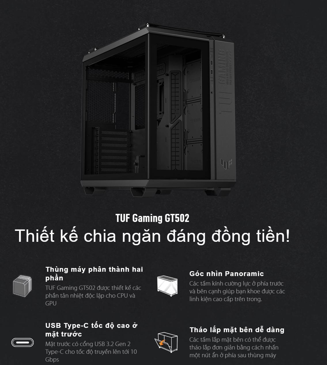 Vỏ Case Asus TUF Gaming GT502 ( Mid Tower / Màu Đen)