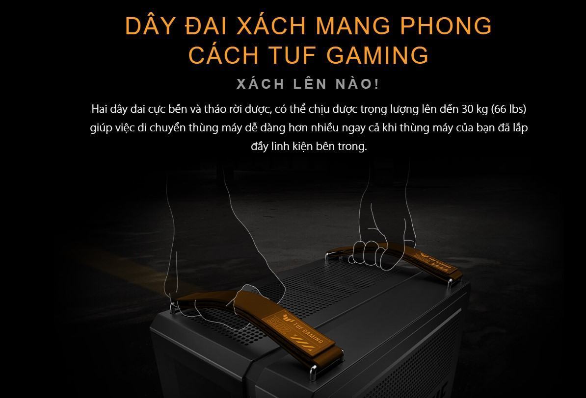 Hai dây đai cực bền và tháo rời được, có thể chịu được trọng lượng lên đến 30 kg (66 lbs) giúp việc di chuyển thùng máy dễ dàng hơn nhiều ngay cả khi thùng máy của bạn đã lắp đầy linh kiện bên trong.