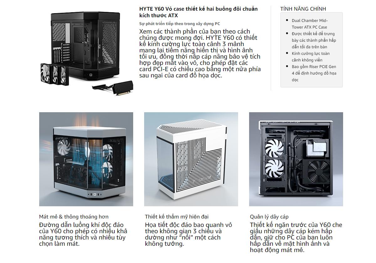 Vỏ case HYTE Y60 Black (EATX/Mid Tower/Màu Đen) 
