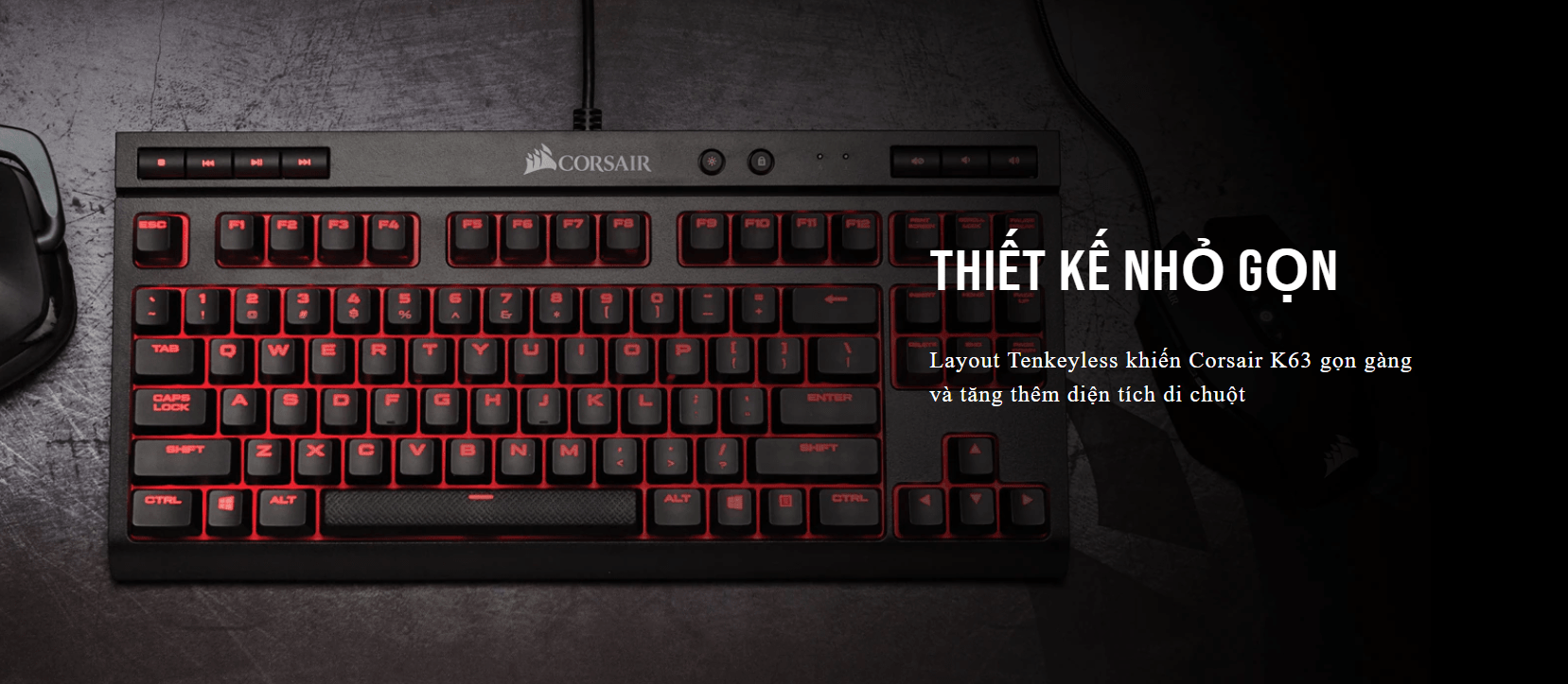 Bàn phím cơ Corsair K63 Cherry MX Red (USB/Red Led) (CH-9115020-NA) 4