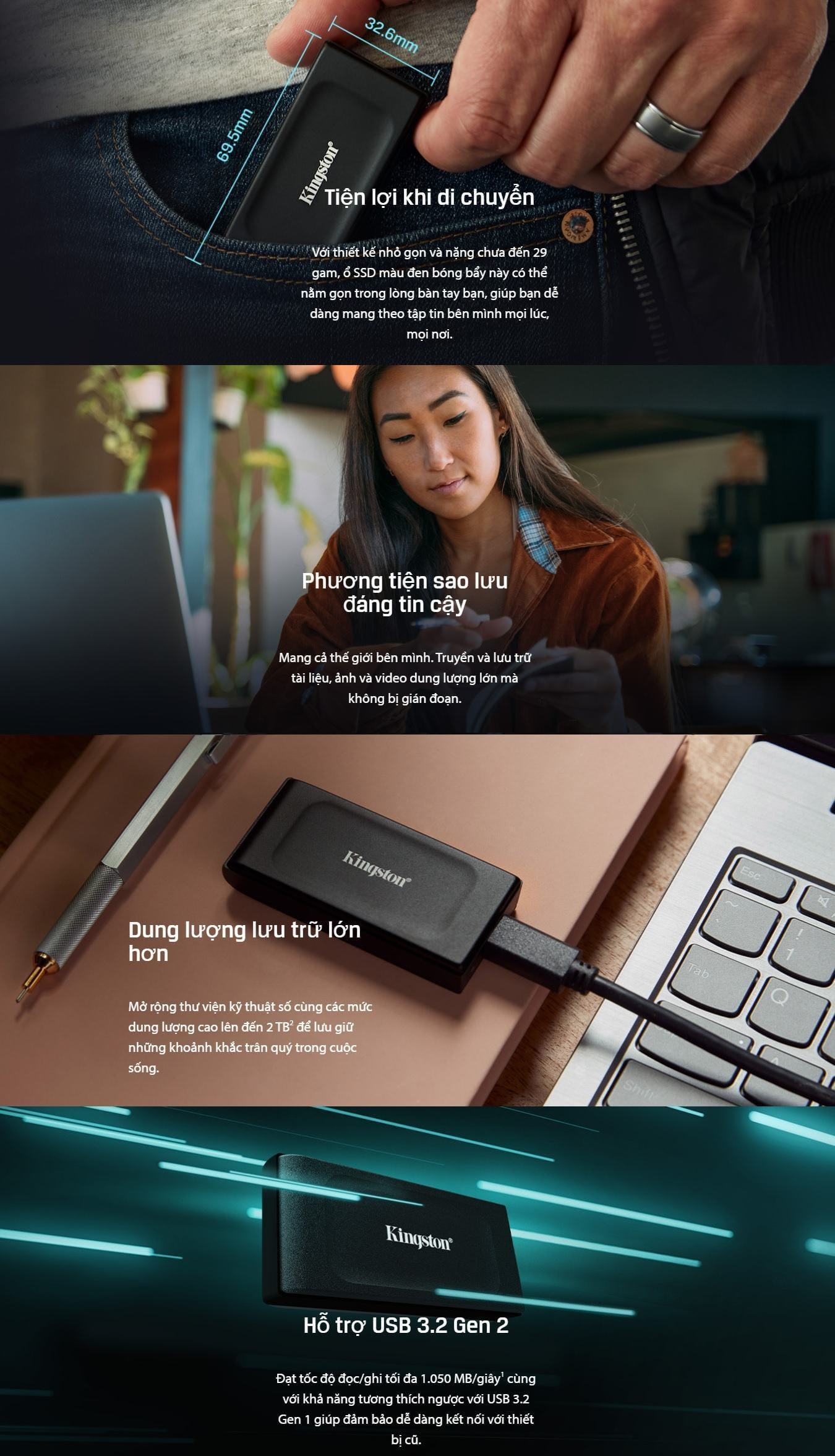 Ổ cứng di động Kingston SSD 2000GB USB 3.2 Gen 2 SXS1000/2000G