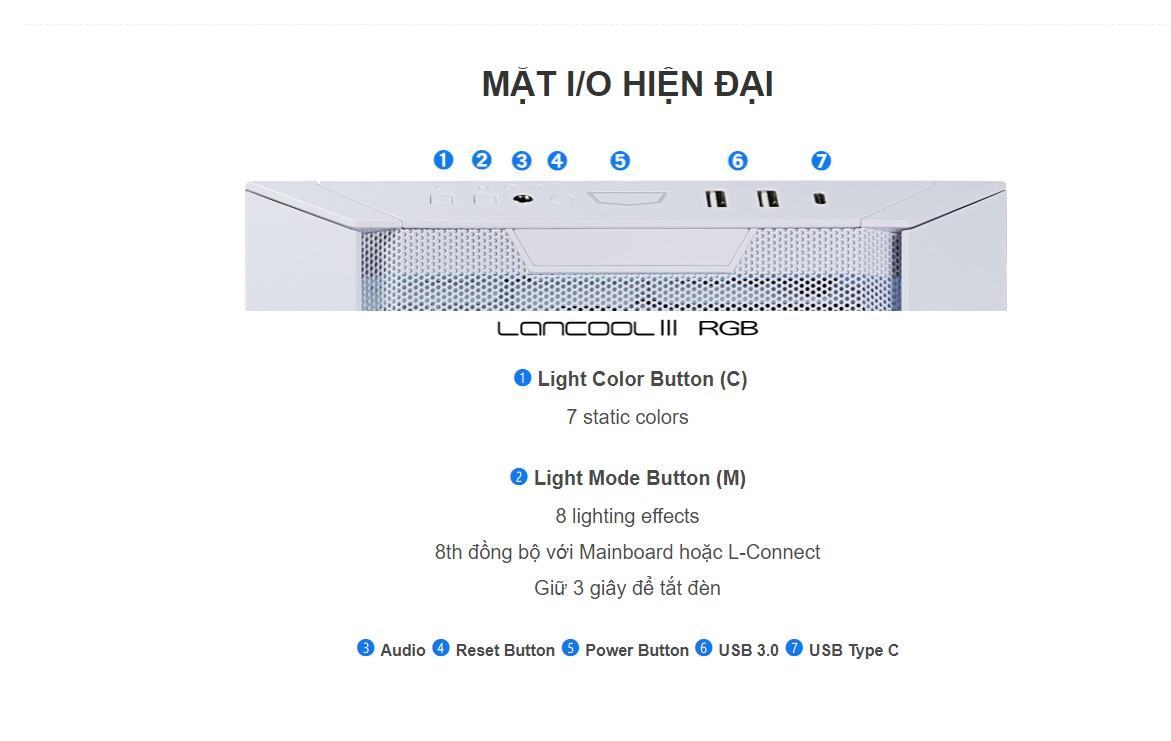 Vỏ Case LIAN-LI LANCOOL III RGB MESH WHITE ( Full Tower/Màu Trắng/Kèm sẵn 3 Fan ARGB 140mm + 1 Fan PWM 140mm/ Type C)