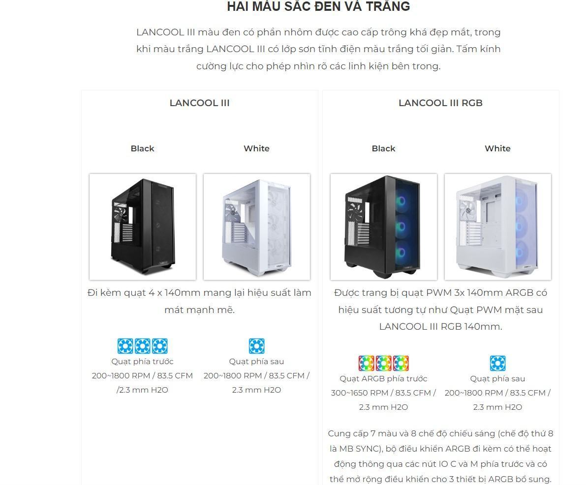 Vỏ Case LIAN-LI LANCOOL III RGB MESH WHITE ( Full Tower/Màu Trắng/Kèm sẵn 3 Fan ARGB 140mm + 1 Fan PWM 140mm/ Type C)