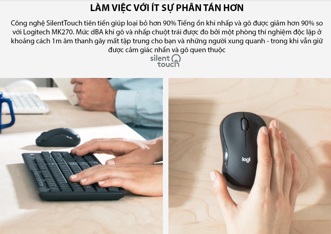 Bộ bàn phím chuột không dây Logitech MK295 màu đen (USB/SilentTouch) 2
