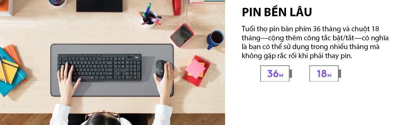 Bộ bàn phím chuột không dây Logitech MK295 màu đen (USB/SilentTouch) 6