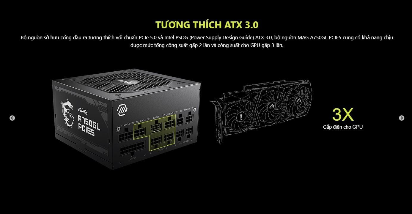 Nguồn máy tính MSI MAG A750GL PCIE 5.0 (750W, 80 Plus Gold, ATX 3.0) 