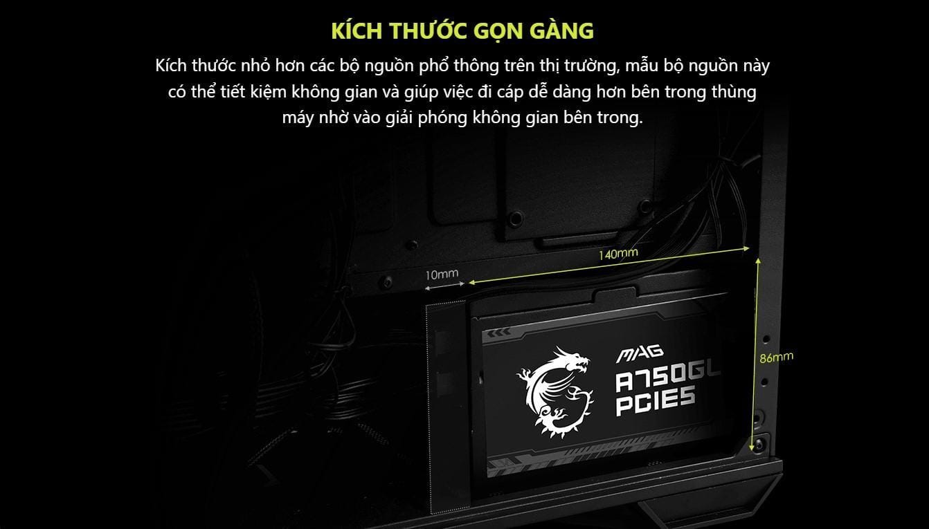 Nguồn máy tính MSI MAG A750GL PCIE 5.0 (750W, 80 Plus Gold, ATX 3.0) 